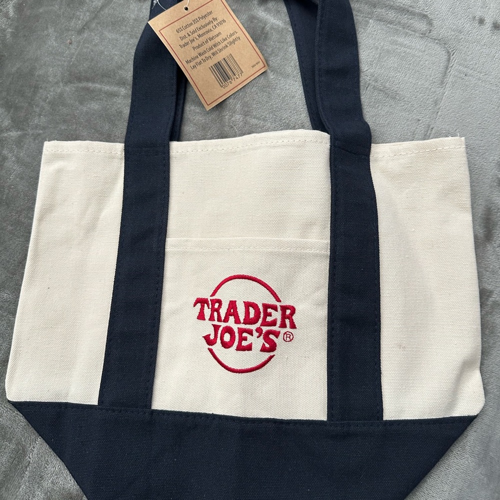 Trader Joe's Canvas Tote Bag in Cream and Navy
